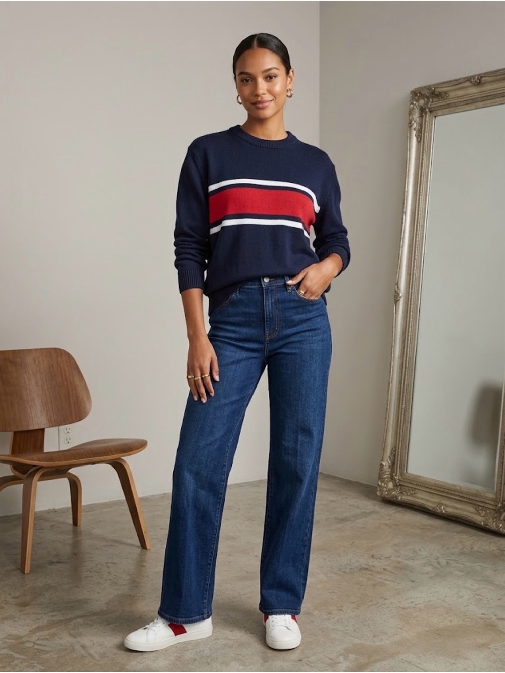 Brandy Melville striped knit crewneck Americana sweater OS